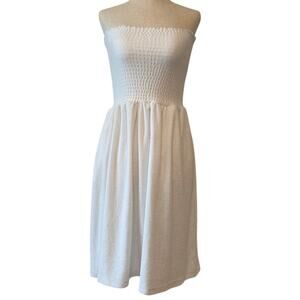 NWOT Beach Riot Smocked Terry Cloth Strapless Dress, White, Women’s Small